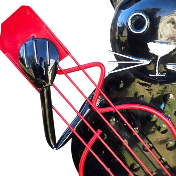Black Cat Guitar Player Musician Statue Metal Sculpture Musician Bass 25 Inch - Picture 2 of 16